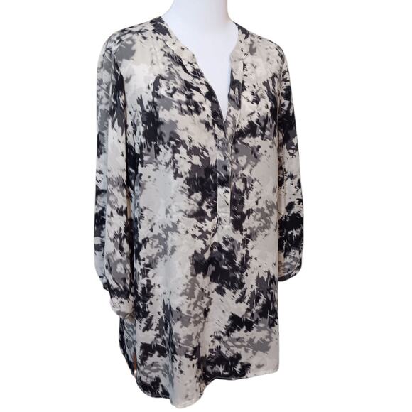 ROSE & OLIVE Long Tunic Top Blouse 1X Artsy Career Office Special Event V-Neck‎ - Picture 9 of 10